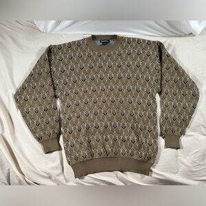 Generra Collection Vintage Y2K Retro Geometric Grandpacore Brown Large Sweater